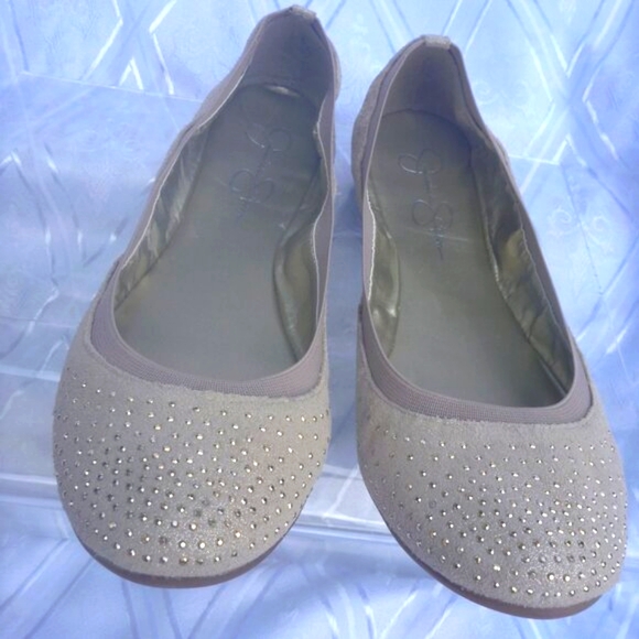 New Jessica Simpson 9.5 Sandaze Ballet Flat Gold Crystals Elastic Sparkle - Picture 5 of 14